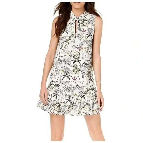 Maison Jules Women's White & Black Floral Poly Georgette Sleeveless Lined Dress - Picture 1 of 14